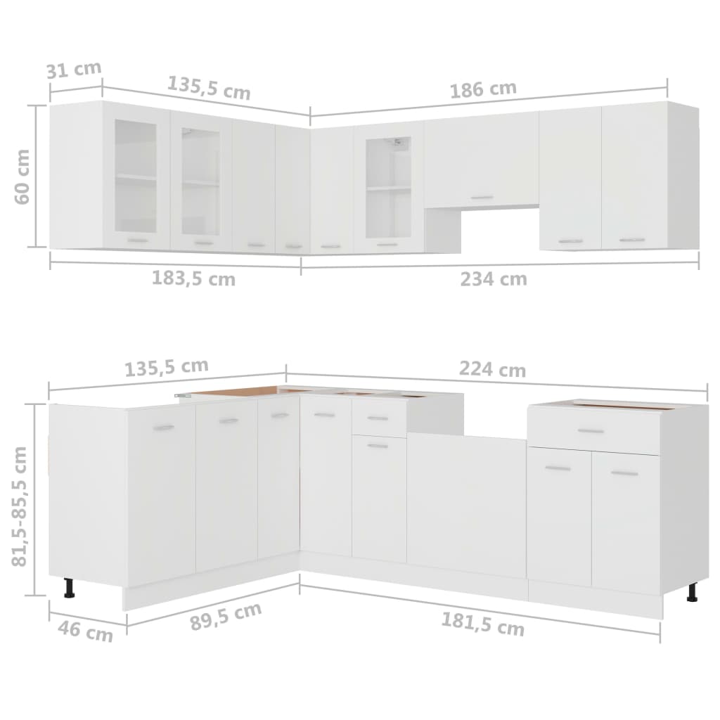 vidaXL 11 Piece Kitchen Cabinet Set Lyon White Engineered Wood