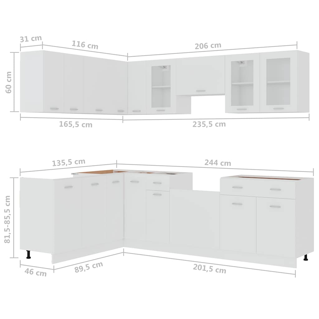 vidaXL Kitchen Cabinet Set | White | Engineered wood, glass