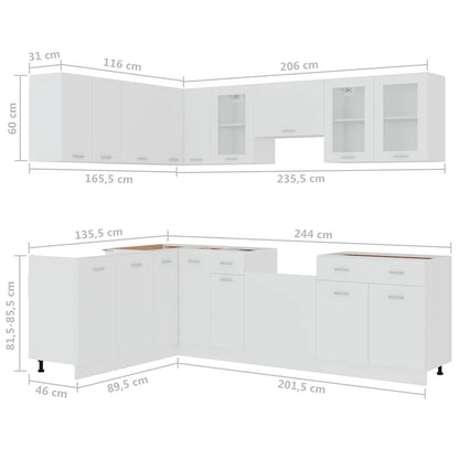 vidaXL Kitchen Cabinet Set | White | Engineered wood, glass