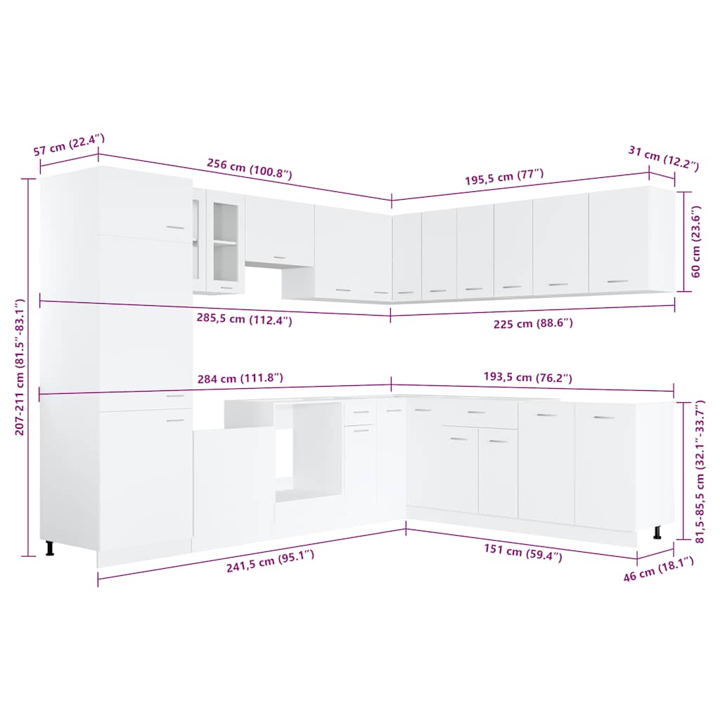 vidaXL 14 Piece Kitchen Cabinet Set Lyon White Engineered Wood
