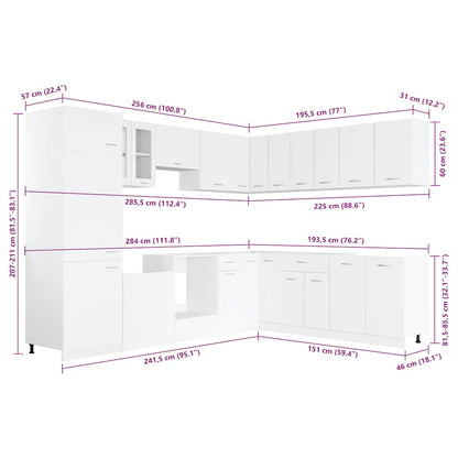 vidaXL 14 Piece Kitchen Cabinet Set Lyon White Engineered Wood