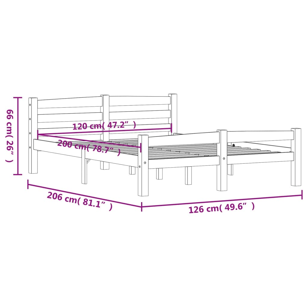 vidaXL Bed Frame | Natural Wood | Solid pinewood, plywood | 120x200 cm