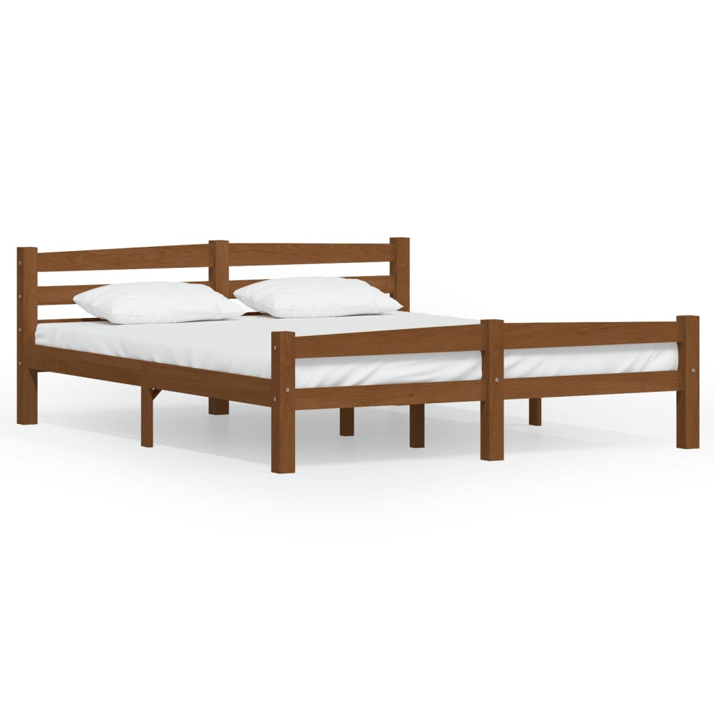 vidaXL Bed Frame | Honey Brown | Solid Pine Wood, Plywood | Double Size