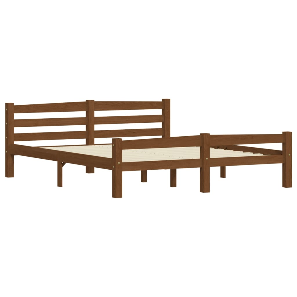vidaXL Bed Frame | Honey Brown | Solid Pine Wood, Plywood | Double Size