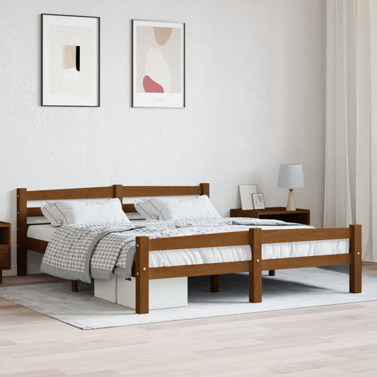 vidaXL Bed Frame | Honey Brown | Solid Pine Wood, Plywood | Double Size