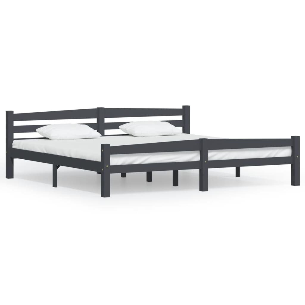 vidaXL Bed Frame | Dark grey | Solid pinewood, plywood | Double | Durable