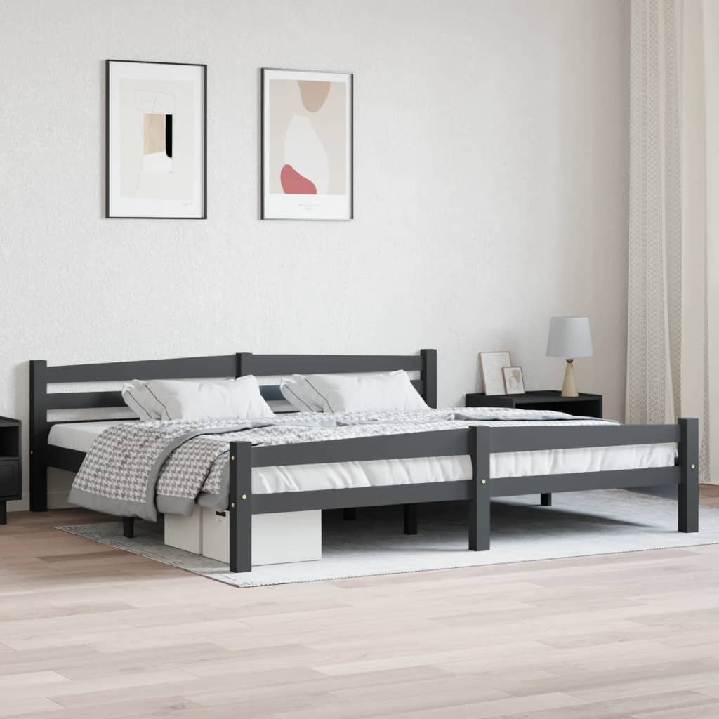 vidaXL Bed Frame | Dark grey | Solid pinewood, plywood | Double | Durable