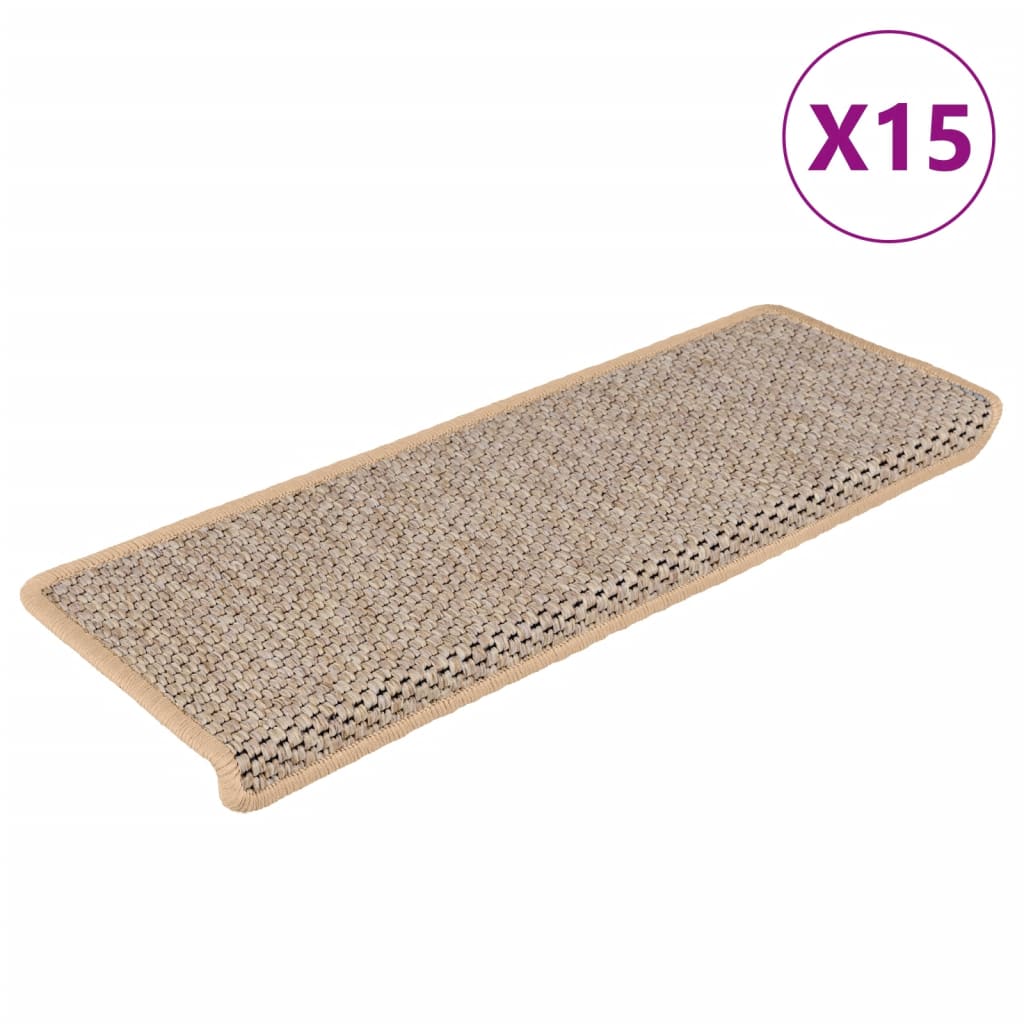 vidaXL Stair Mats Self-adhesive Sisal-Look 15 pcs 65x21x4 cm Light Beige