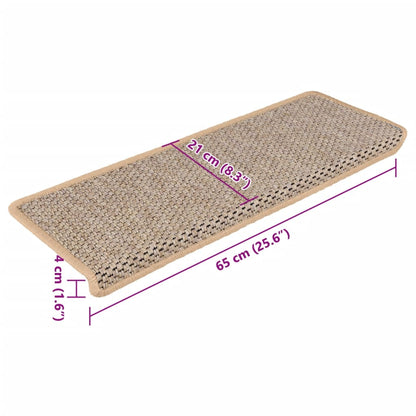 vidaXL Stair Mats Self-adhesive Sisal-Look 15 pcs 65x21x4 cm Light Beige