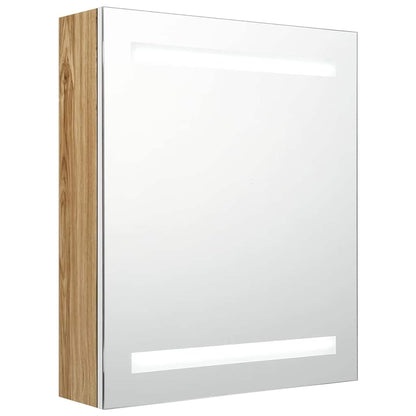 326485 vidaXL LED Bathroom Mirror Cabinet White and Oak 50x14x60 cm
