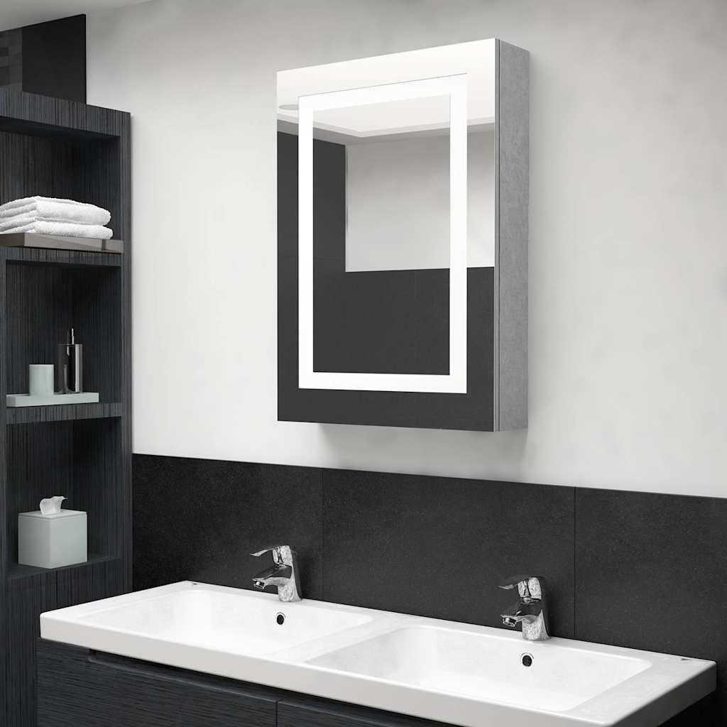 326488 vidaXL LED Bathroom Mirror Cabinet Concrete Grey 50x13x70 cm