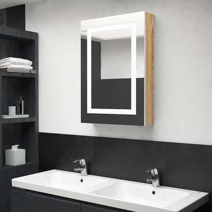 326493 vidaXL LED Bathroom Mirror Cabinet White and Oak 50x13x70 cm