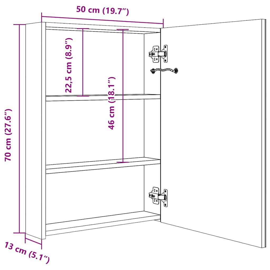326498 vidaXL LED Bathroom Mirror Cabinet Shining Grey 50x13x70 cm
