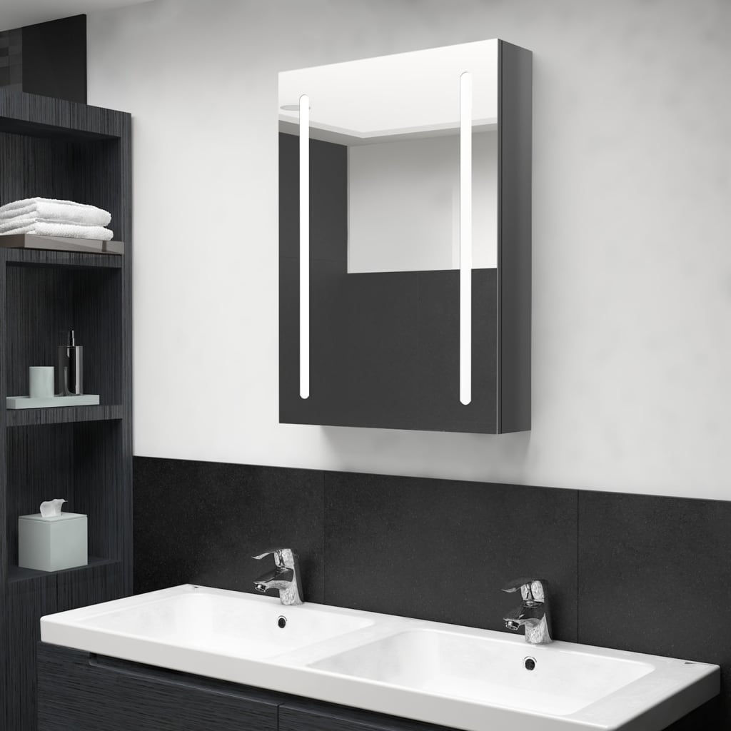 vidaXL Bathroom Cabinet | Shining Grey | MDF in melamine finish, glass