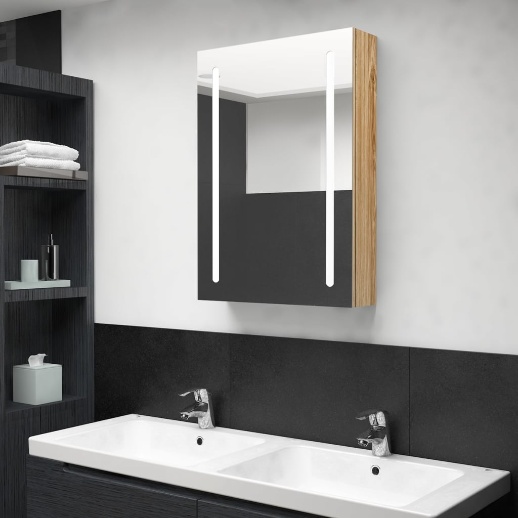 vidaXL Bathroom Cabinet | Oak | MDF with Melamine Finish, Glass | 50x13x70 cm