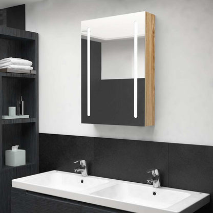 326499 vidaXL LED Bathroom Mirror Cabinet Oak 50x13x70 cm