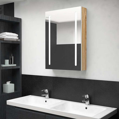 326500 vidaXL LED Bathroom Mirror Cabinet White and Oak 50x13x70 cm