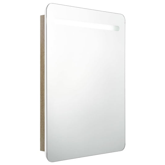 vidaXL LED Bathroom Mirror Cabinet White and Oak 60x11x80 cm