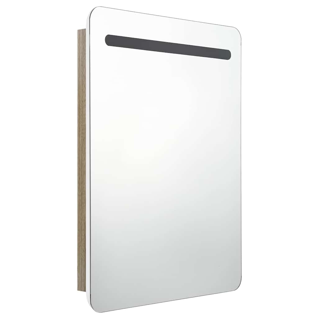 326508 vidaXL LED Bathroom Mirror Cabinet White and Oak 60x11x80 cm
