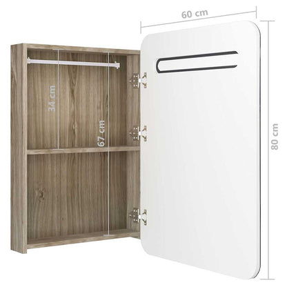 326508 vidaXL LED Bathroom Mirror Cabinet White and Oak 60x11x80 cm