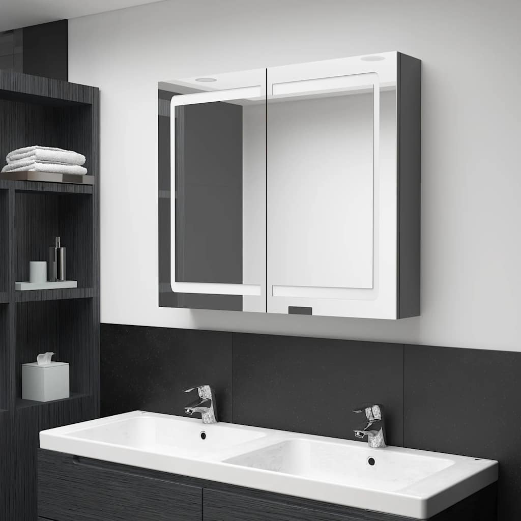 vidaXL LED Bathroom Mirror Cabinet Grey 80x12x68 cm