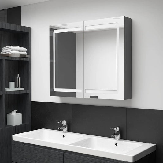 vidaXL LED Bathroom Mirror Cabinet Grey 80x12x68 cm