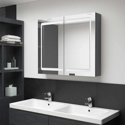326513 vidaXL LED Bathroom Mirror Cabinet Grey 80x12x68 cm