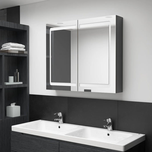 vidaXL Bathroom Cabinet | Shining Grey | MDF in Melamine Finish, Glass