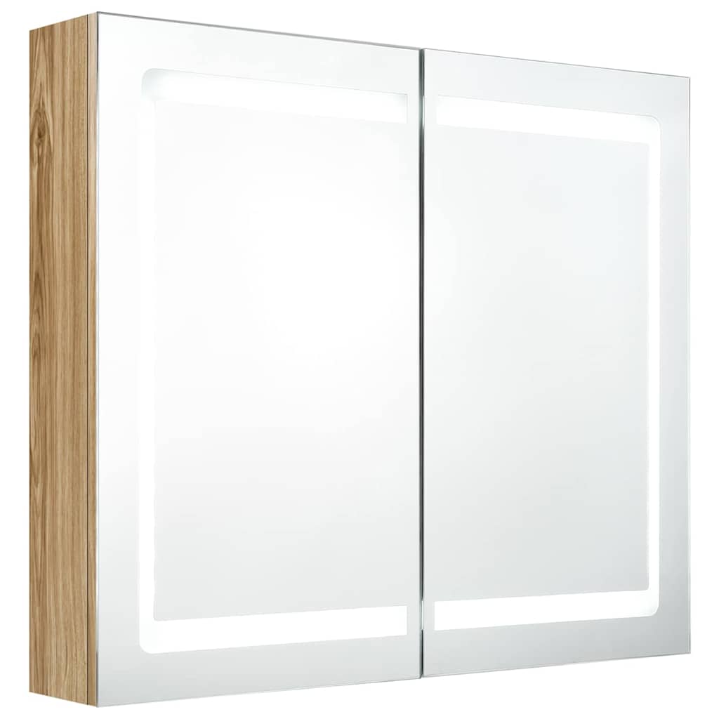 326515 vidaXL LED Bathroom Mirror Cabinet Oak 80x12x68 cm