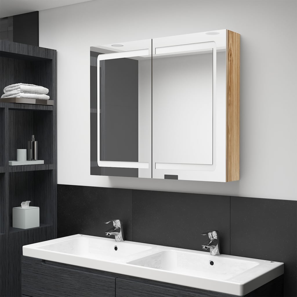 vidaXL Bathroom Cabinet | Oak | MDF with melamine finish, glass | Medium