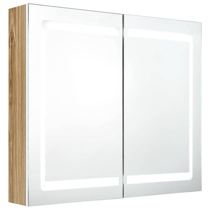 326516 vidaXL LED Bathroom Mirror Cabinet White and Oak 80x12x68 cm