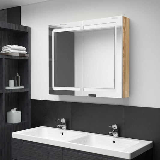 vidaXL Bathroom Cabinet | White and oak | MDF board with melamine finish, glass