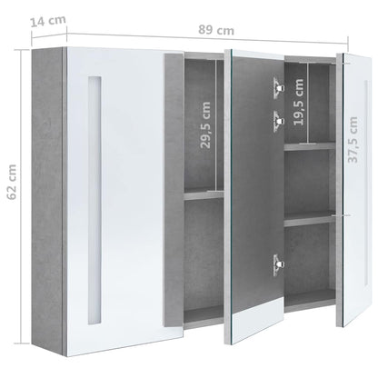 326525 vidaXL LED Bathroom Mirror Cabinet Concrete Grey 89x14x62 cm
