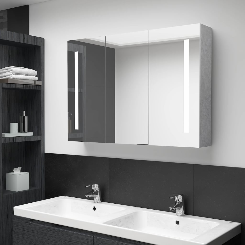 vidaXL Bathroom Cabinet | Concrete grey | MDF with melamine finish, glass mirror