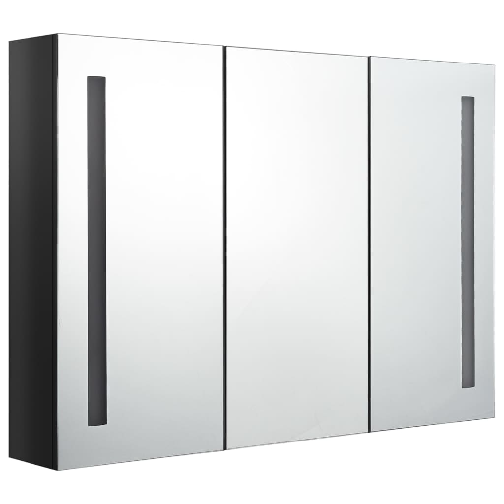 vidaXL Bathroom Cabinet | Shiny Black | MDF Board with Melamine, Glass Mirror