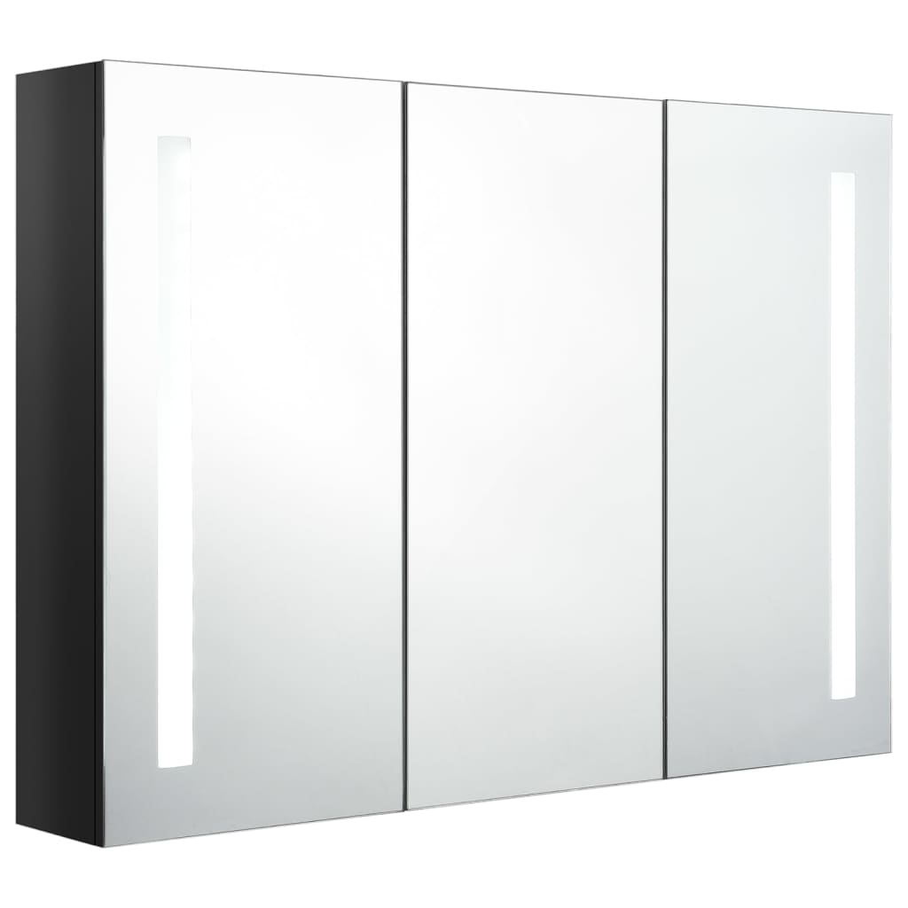 vidaXL Bathroom Cabinet | Shiny Black | MDF Board with Melamine, Glass Mirror