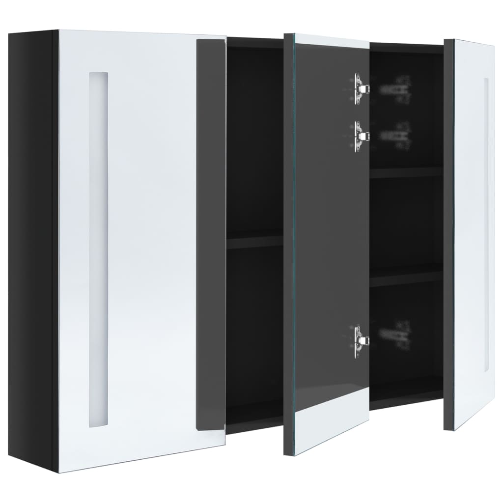 vidaXL Bathroom Cabinet | Shiny Black | MDF Board with Melamine, Glass Mirror