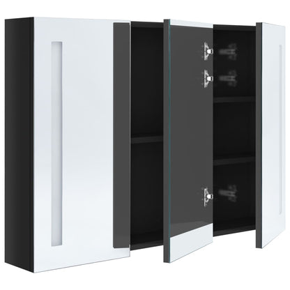 vidaXL Bathroom Cabinet | Shiny Black | MDF Board with Melamine, Glass Mirror