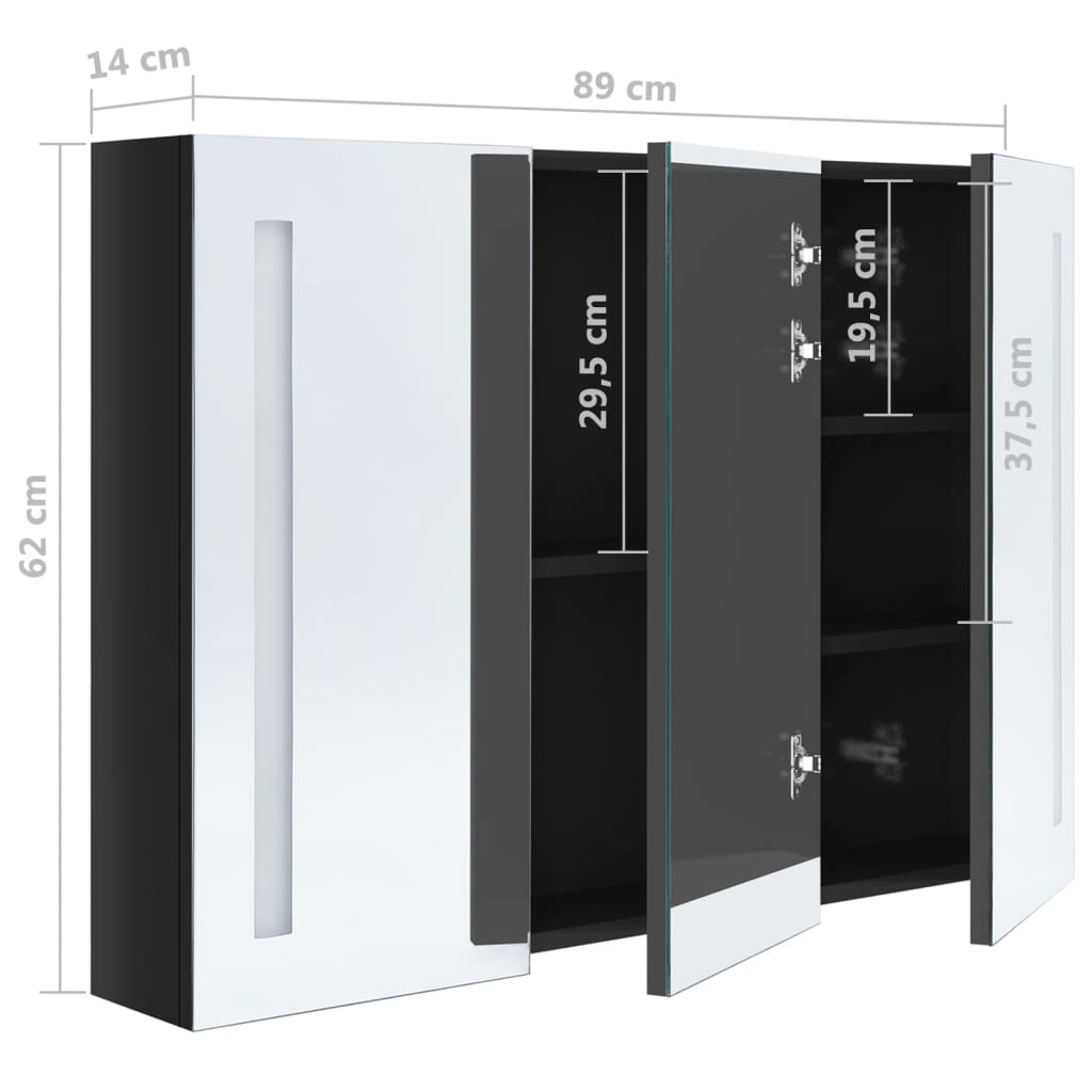vidaXL Bathroom Cabinet | Shiny Black | MDF Board with Melamine, Glass Mirror