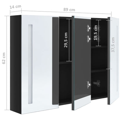 vidaXL Bathroom Cabinet | Shiny Black | MDF Board with Melamine, Glass Mirror