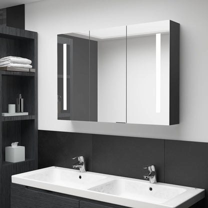 vidaXL Bathroom Cabinet | Shiny Black | MDF Board with Melamine, Glass Mirror