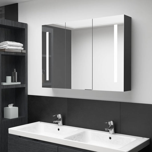 vidaXL Bathroom Cabinet | Shiny Black | MDF Board with Melamine, Glass Mirror