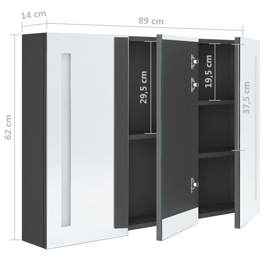 vidaXL Bathroom Cabinet | Grey | MDF in melamine finish, glass mirror | Medium