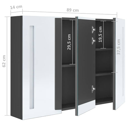 326527 vidaXL LED Bathroom Mirror Cabinet 89x14x62 cm Grey