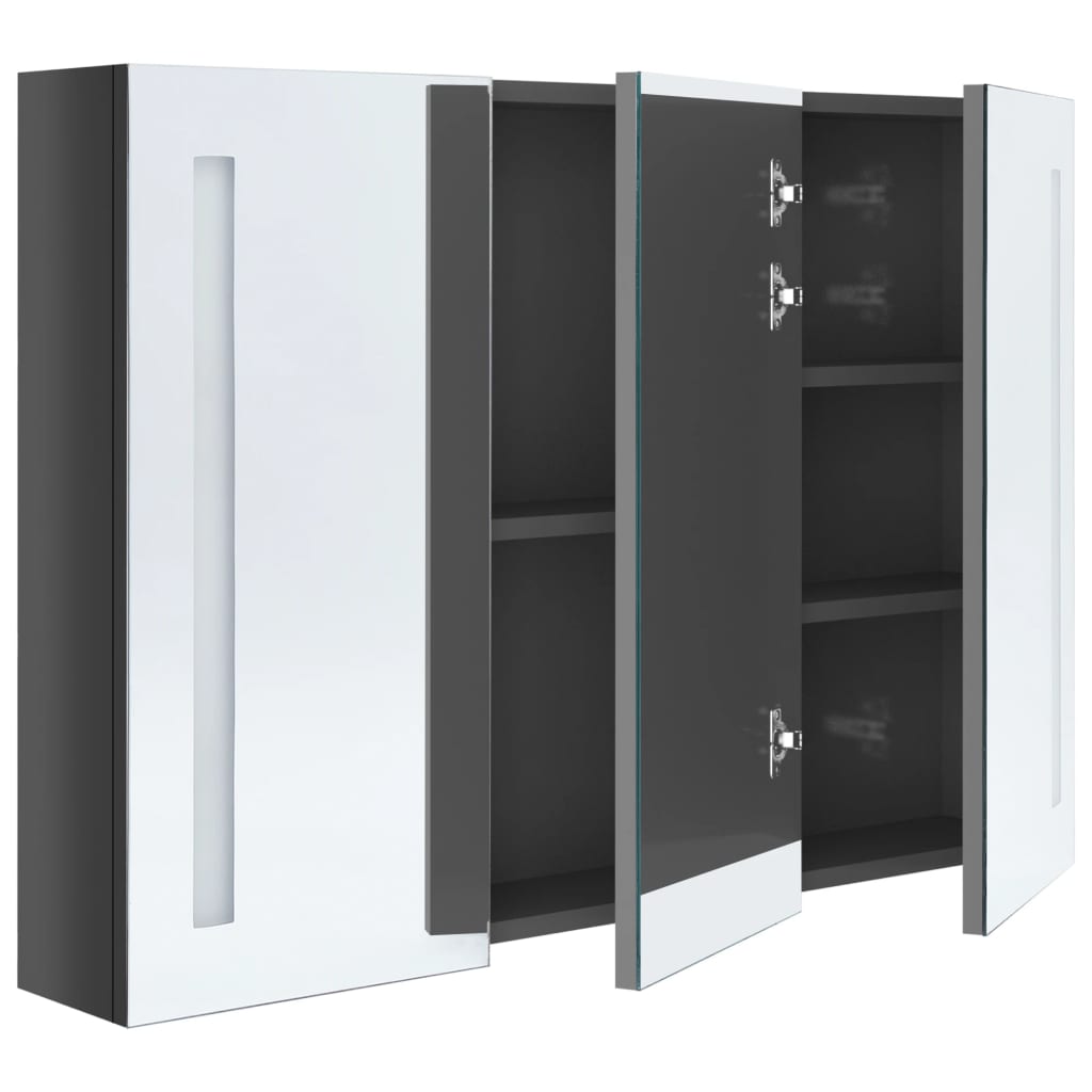 vidaXL Bathroom Cabinet | Shining Grey | MDF with Melamine Finish, Glass Mirror