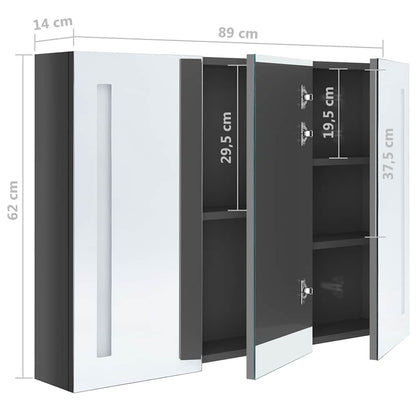 326528 vidaXL LED Bathroom Mirror Cabinet 89x14x62 cm Shining Grey