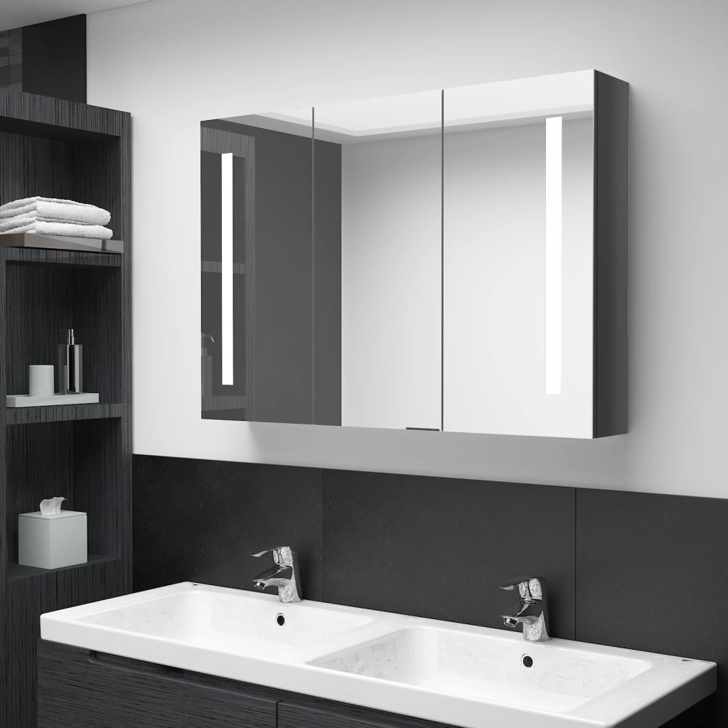 vidaXL Bathroom Cabinet | Shining Grey | MDF with Melamine Finish, Glass Mirror