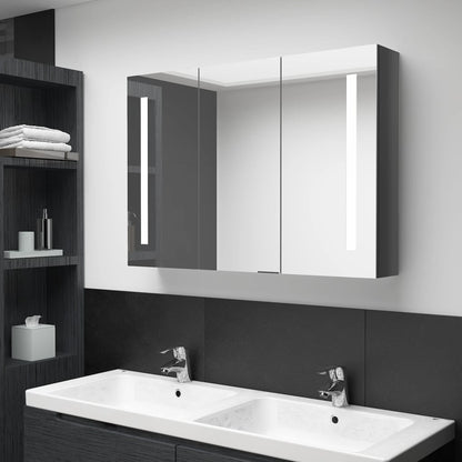 vidaXL Bathroom Cabinet | Shining Grey | MDF with Melamine Finish, Glass Mirror