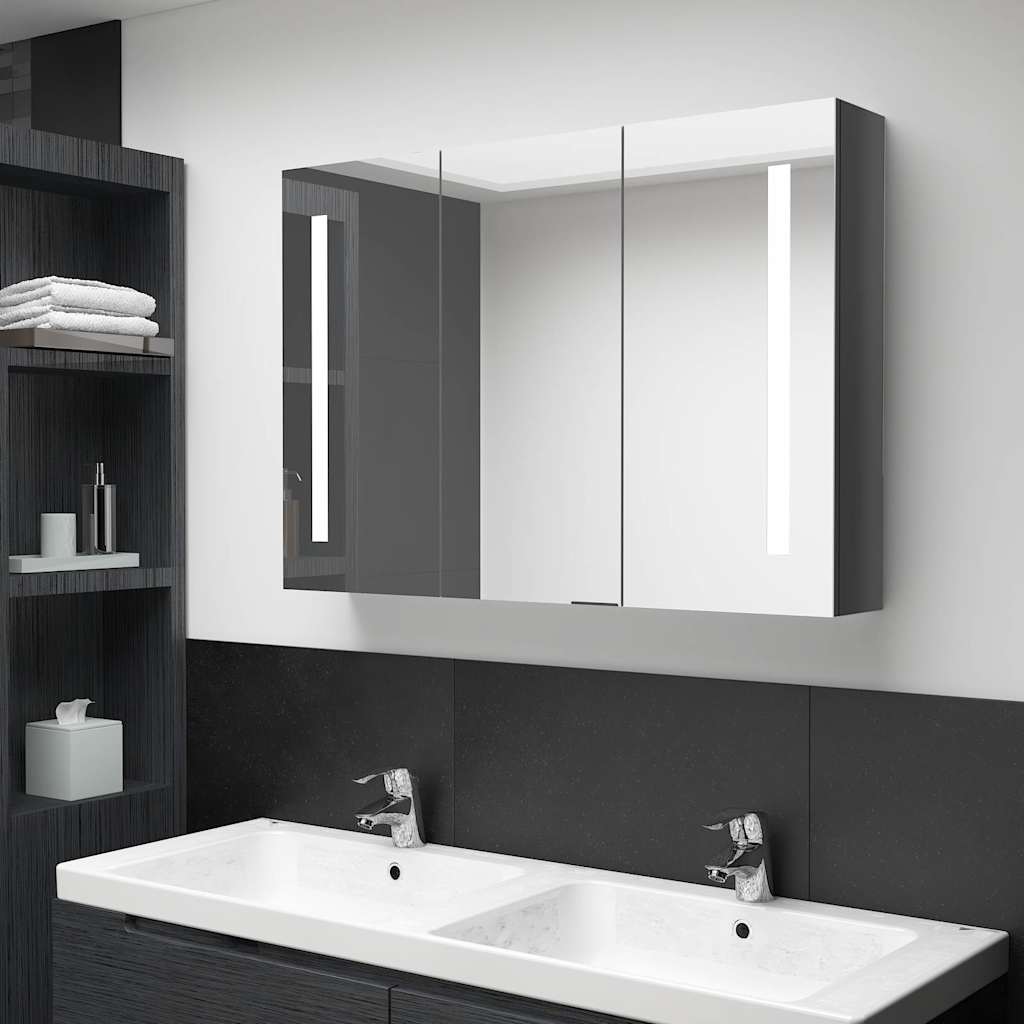 326528 vidaXL LED Bathroom Mirror Cabinet 89x14x62 cm Shining Grey