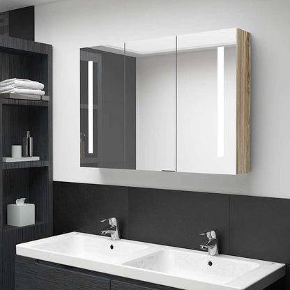 326529 vidaXL LED Bathroom Mirror Cabinet 89x14x62 cm Oak